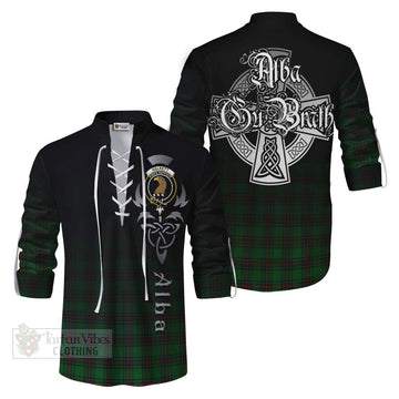 Halkett Tartan Ghillie Kilt Shirt Featuring Alba Gu Brath Family Crest Celtic Inspired