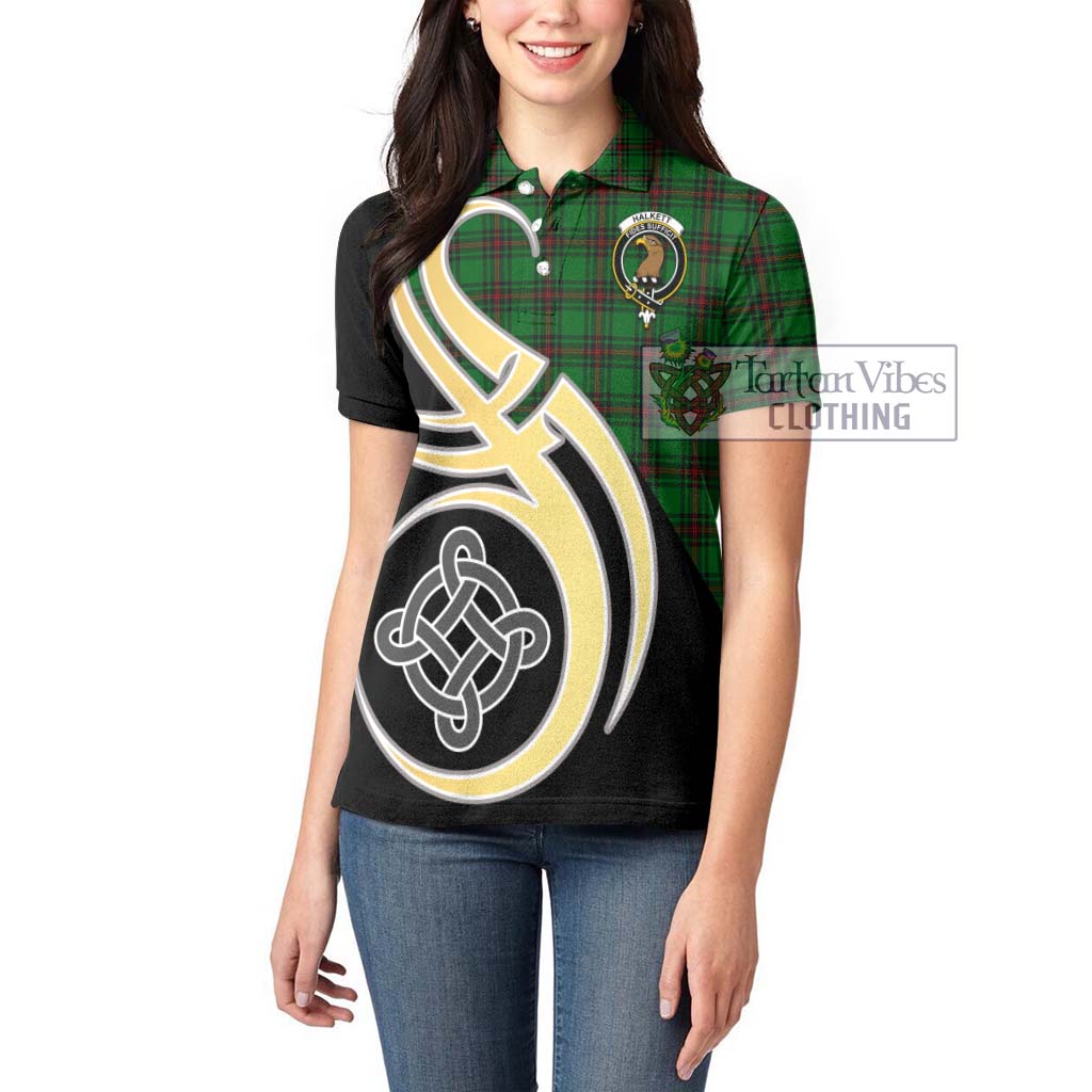 Halkett Tartan Women's Polo Shirt with Family Crest and Celtic Symbol Style Women - Tartan Vibes Clothing