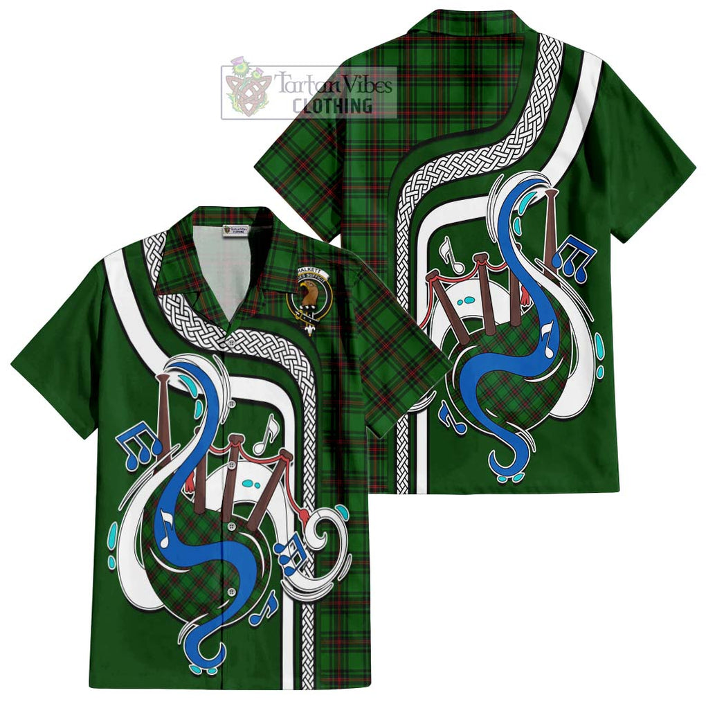 Halkett Tartan Short Sleeve Button Shirt with Epic Bagpipe Style Kid - Tartanvibesclothing Shop