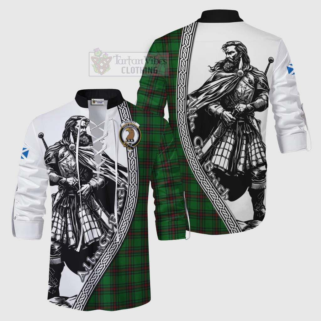 Tartan Vibes Clothing Halkett Tartan Clan Crest Ghillie Kilt Shirt with Highlander Warrior Celtic Style