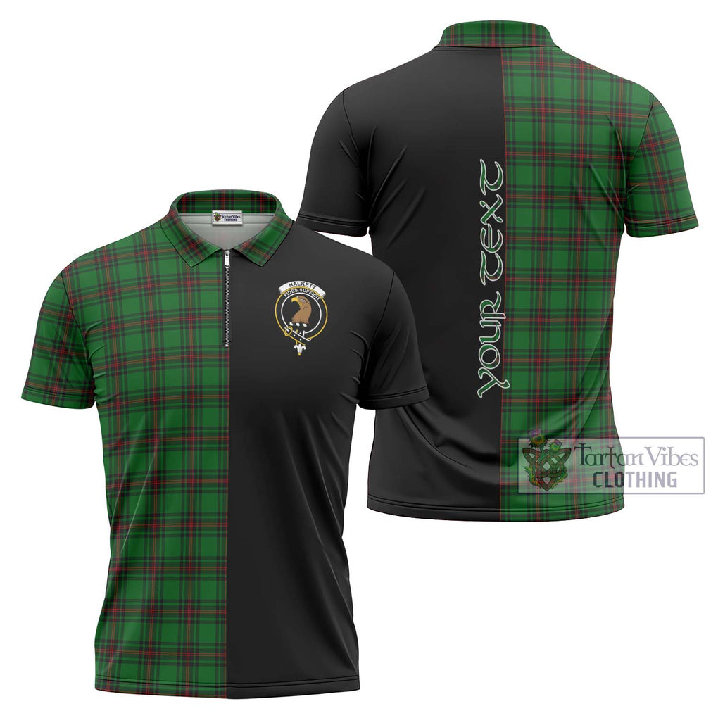 Halkett Tartan Zipper Polo Shirt with Family Crest and Half Of Me Style Unisex - Tartanvibesclothing Shop