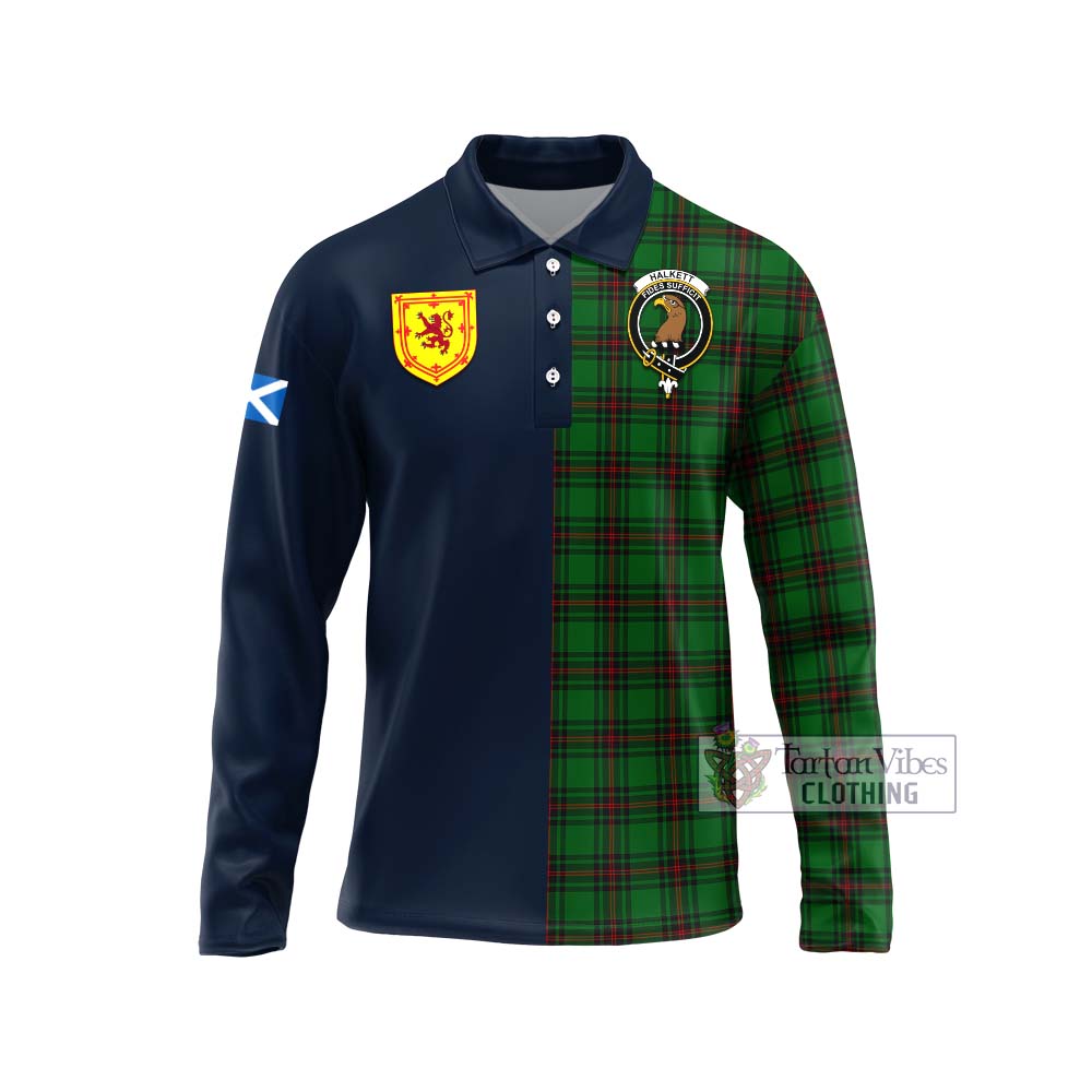 Tartan Vibes Clothing Halkett Tartan Long Sleeve Polo Shirt with Scottish Lion Royal Arm Half Style