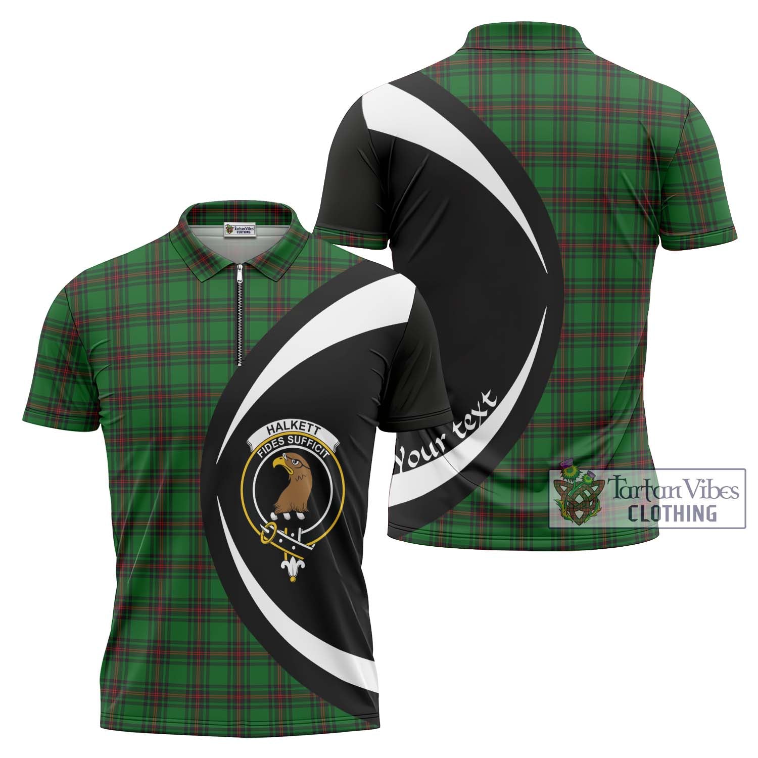 Tartan Vibes Clothing Halkett Tartan Zipper Polo Shirt with Family Crest Circle Style