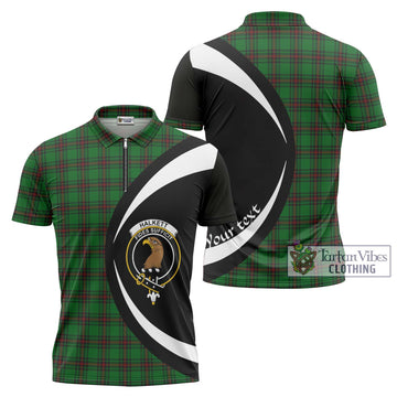 Halkett Tartan Zipper Polo Shirt with Family Crest Circle Style