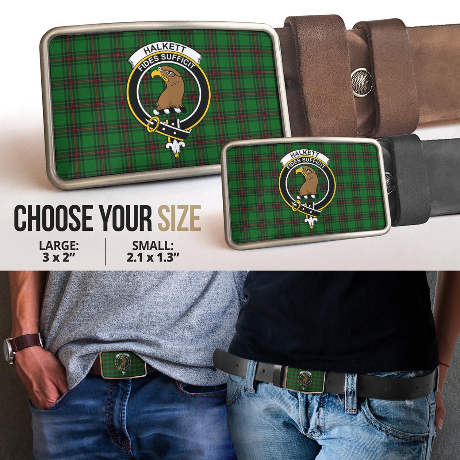 Halkett Tartan Belt Buckles with Family Crest - Tartan Vibes Clothing