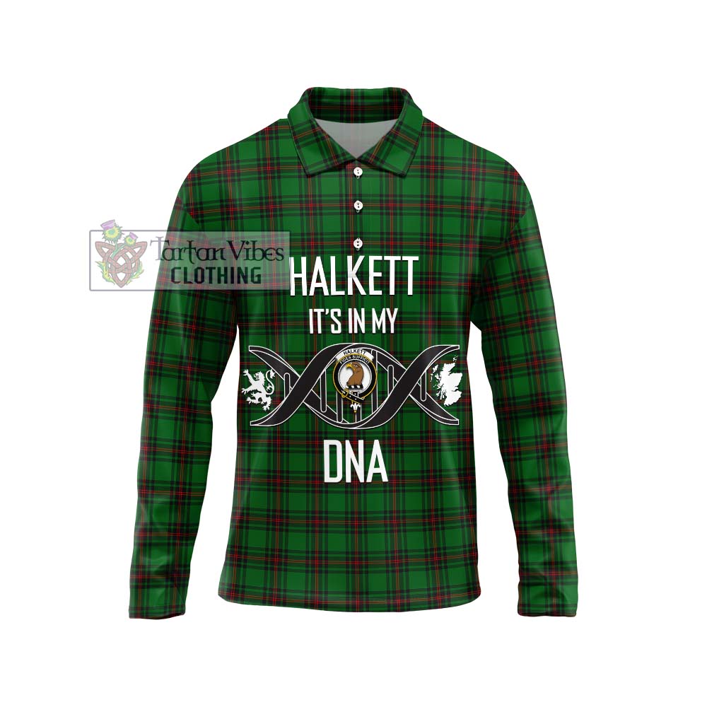 Halkett Tartan Long Sleeve Polo Shirt with Family Crest DNA In Me Style Unisex - Tartanvibesclothing Shop