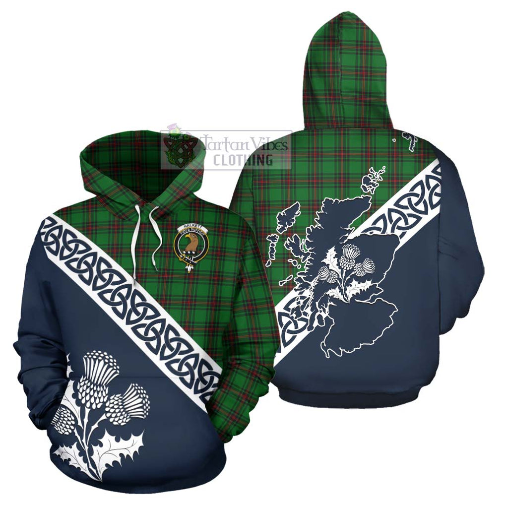 Tartan Vibes Clothing Halkett Tartan Hoodie Featuring Thistle and Scotland Map