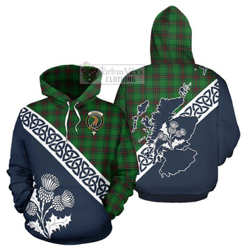 Halkett Tartan Hoodie Featuring Thistle and Scotland Map