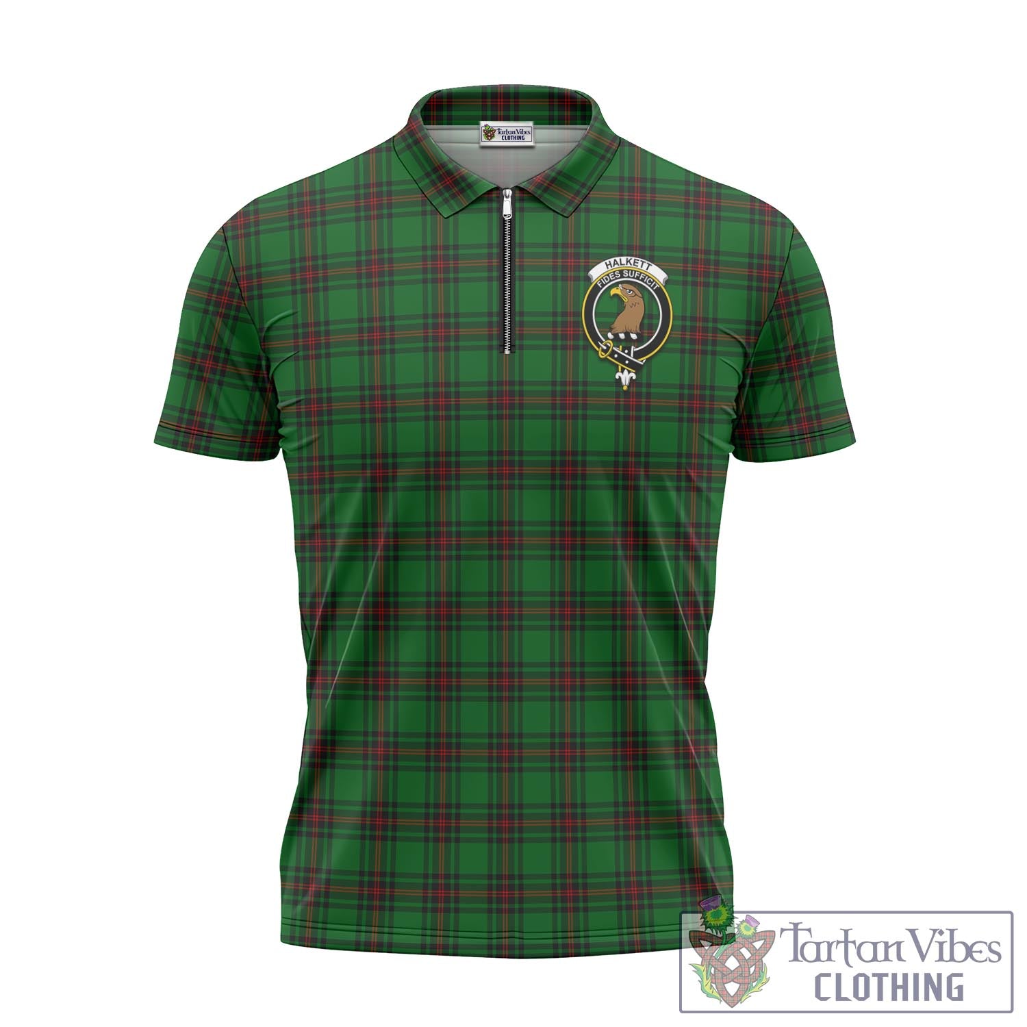 Tartan Vibes Clothing Halkett Tartan Zipper Polo Shirt with Family Crest