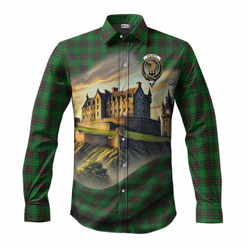 Halkett Tartan Family Crest Long Sleeve Button Shirt with Scottish Ancient Castle Style Men's Shirt S - Tartan Vibes Clothing