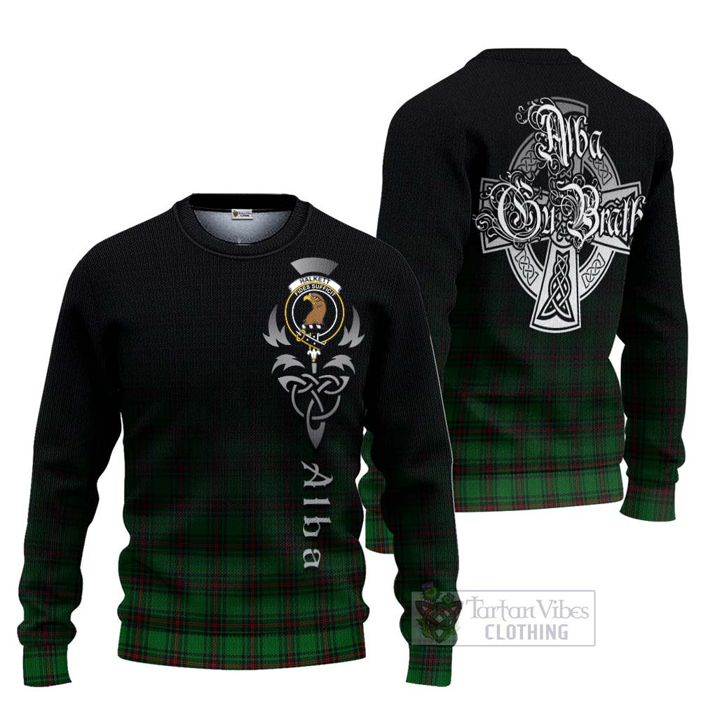 Tartan Vibes Clothing Halkett Tartan Knitted Sweater Featuring Alba Gu Brath Family Crest Celtic Inspired