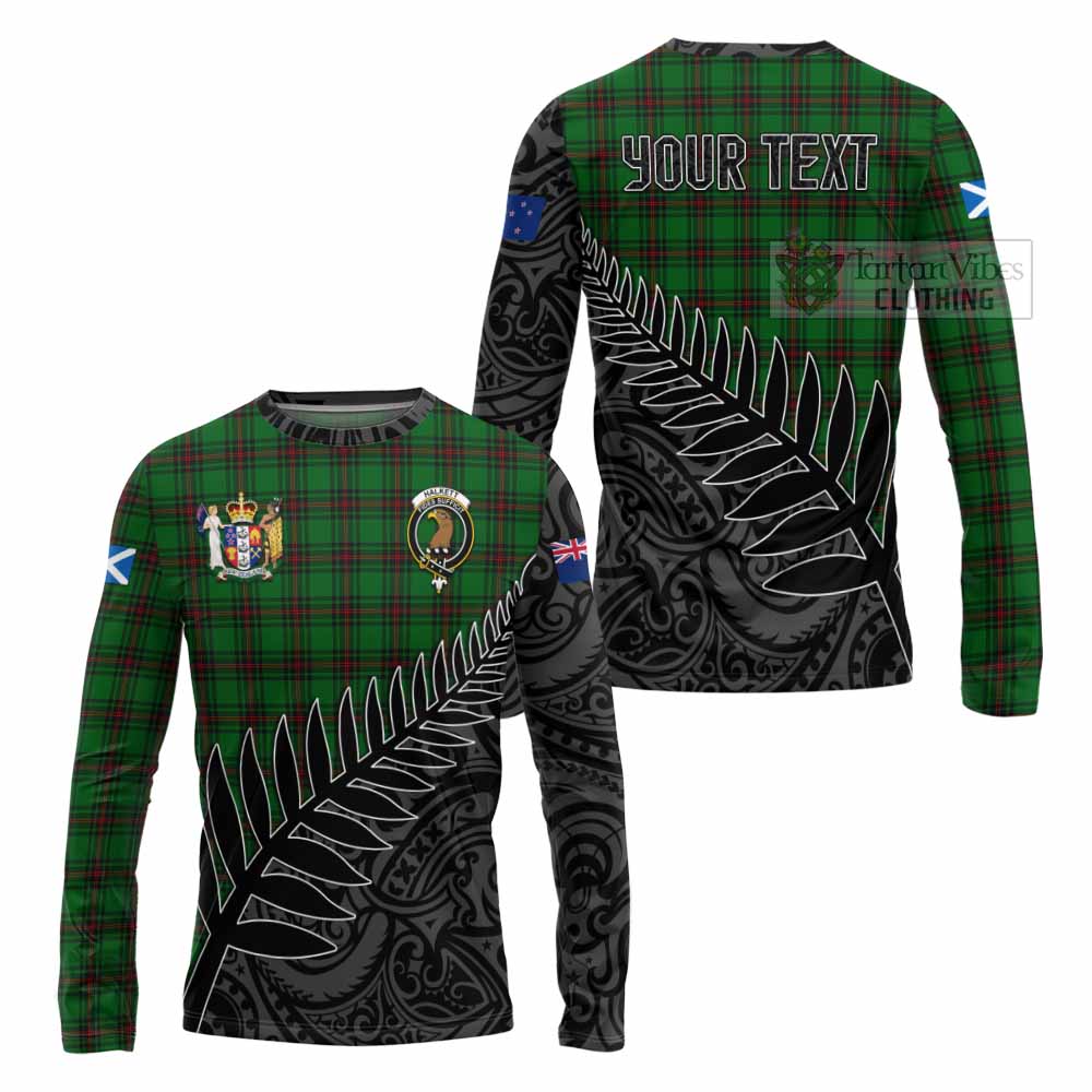 Tartan Vibes Clothing Halkett Crest Tartan Long Sleeve T-Shirt with New Zealand Silver Fern Half Style