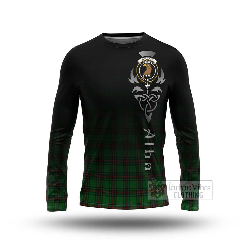 Tartan Vibes Clothing Halkett Tartan Long Sleeve T-Shirt Featuring Alba Gu Brath Family Crest Celtic Inspired