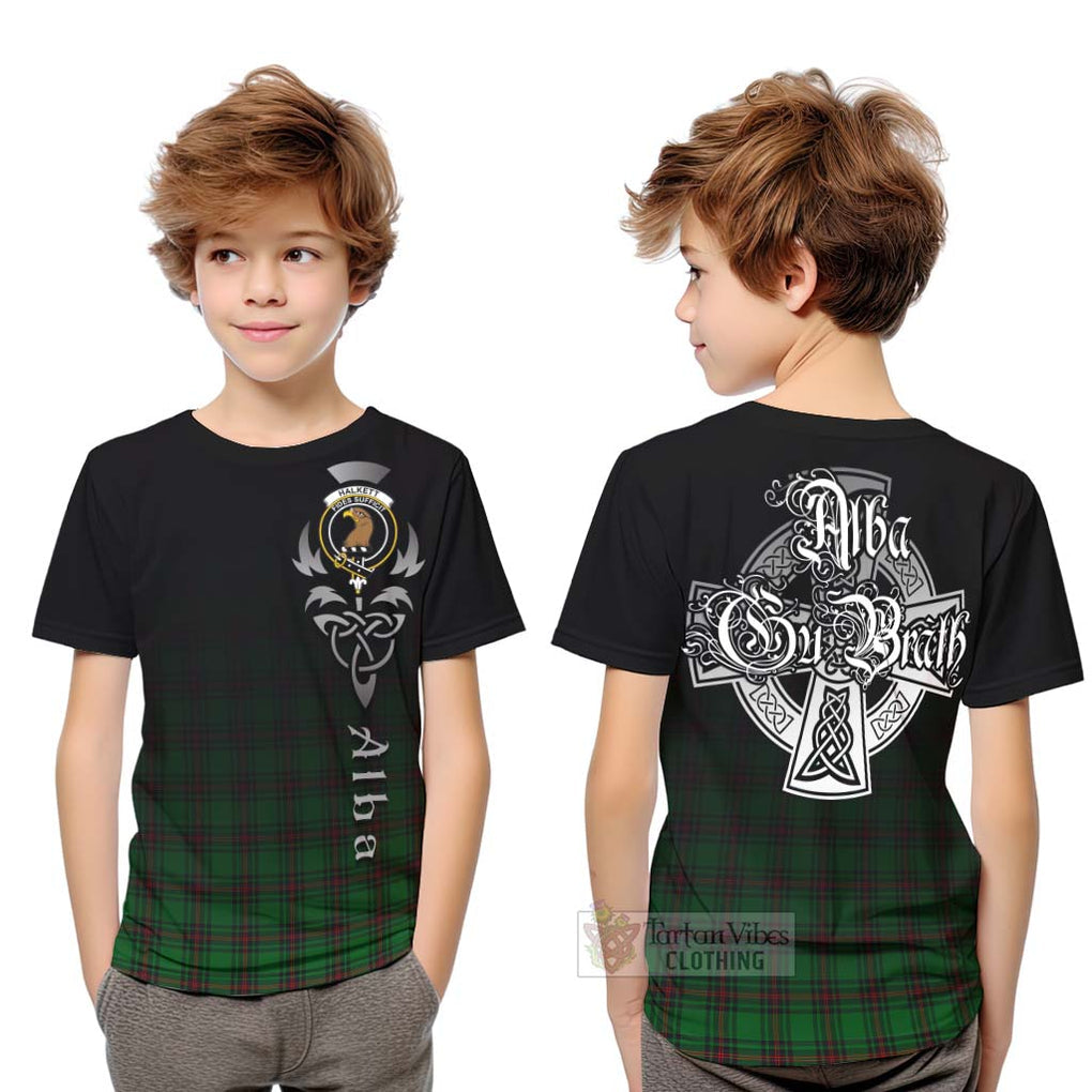 Tartan Vibes Clothing Halkett Tartan Kid T-Shirt Featuring Alba Gu Brath Family Crest Celtic Inspired