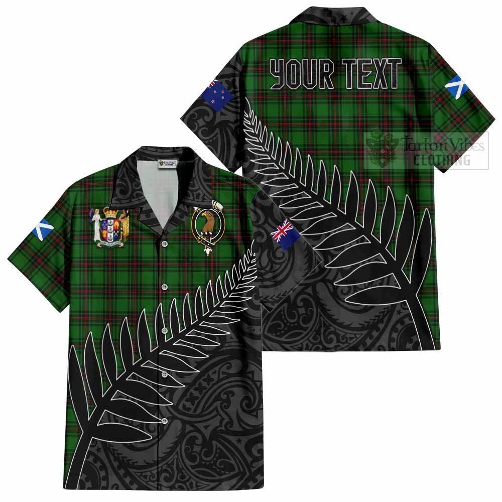 Tartan Vibes Clothing Halkett Crest Tartan Short Sleeve Button Shirt with New Zealand Silver Fern Half Style