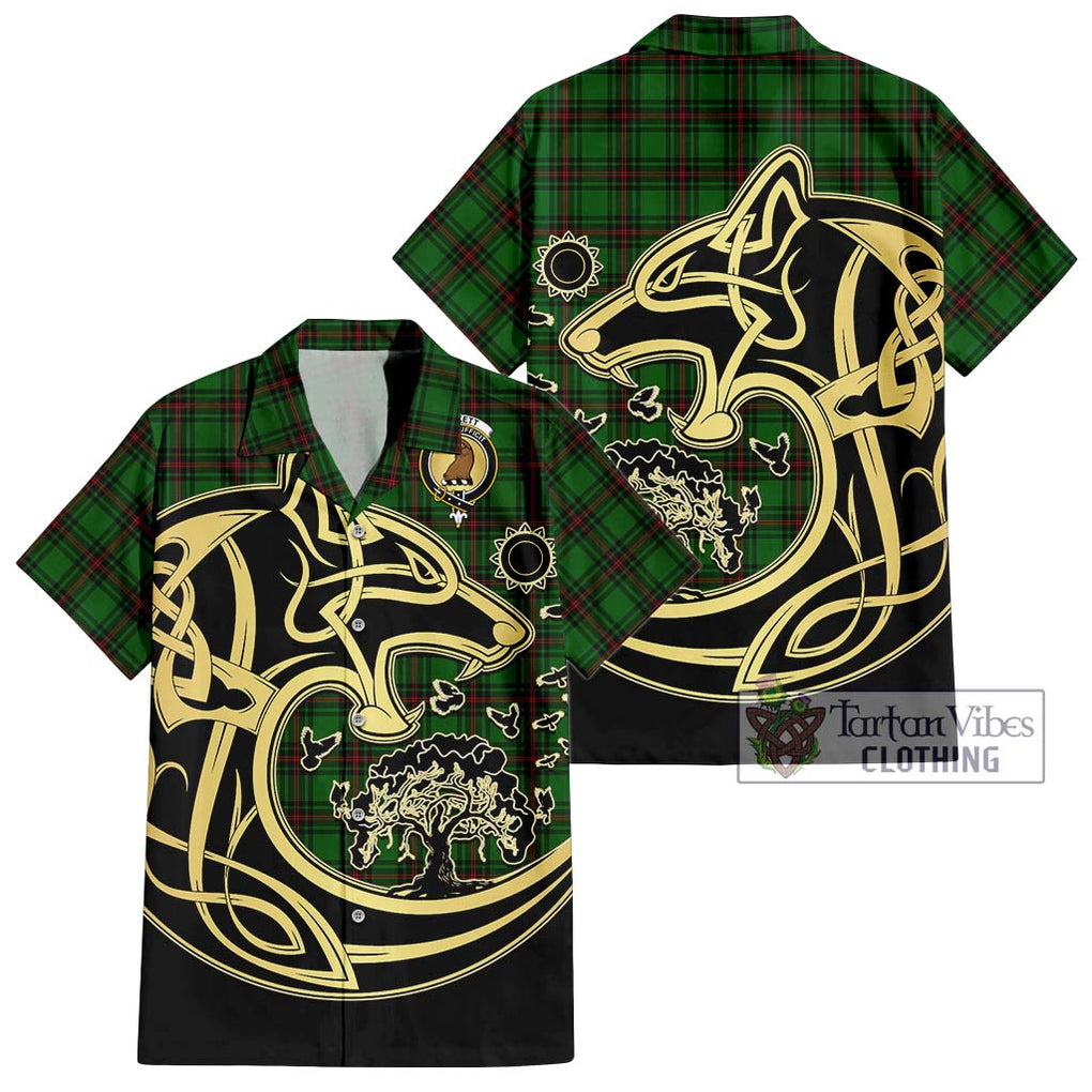 Halkett Tartan Short Sleeve Button Shirt with Family Crest Celtic Wolf Style Kid - Tartan Vibes Clothing