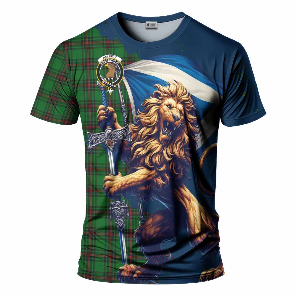 Tartan Vibes Clothing Halkett Tartan Family Crest T-Shirt with Scottish Majestic Lion