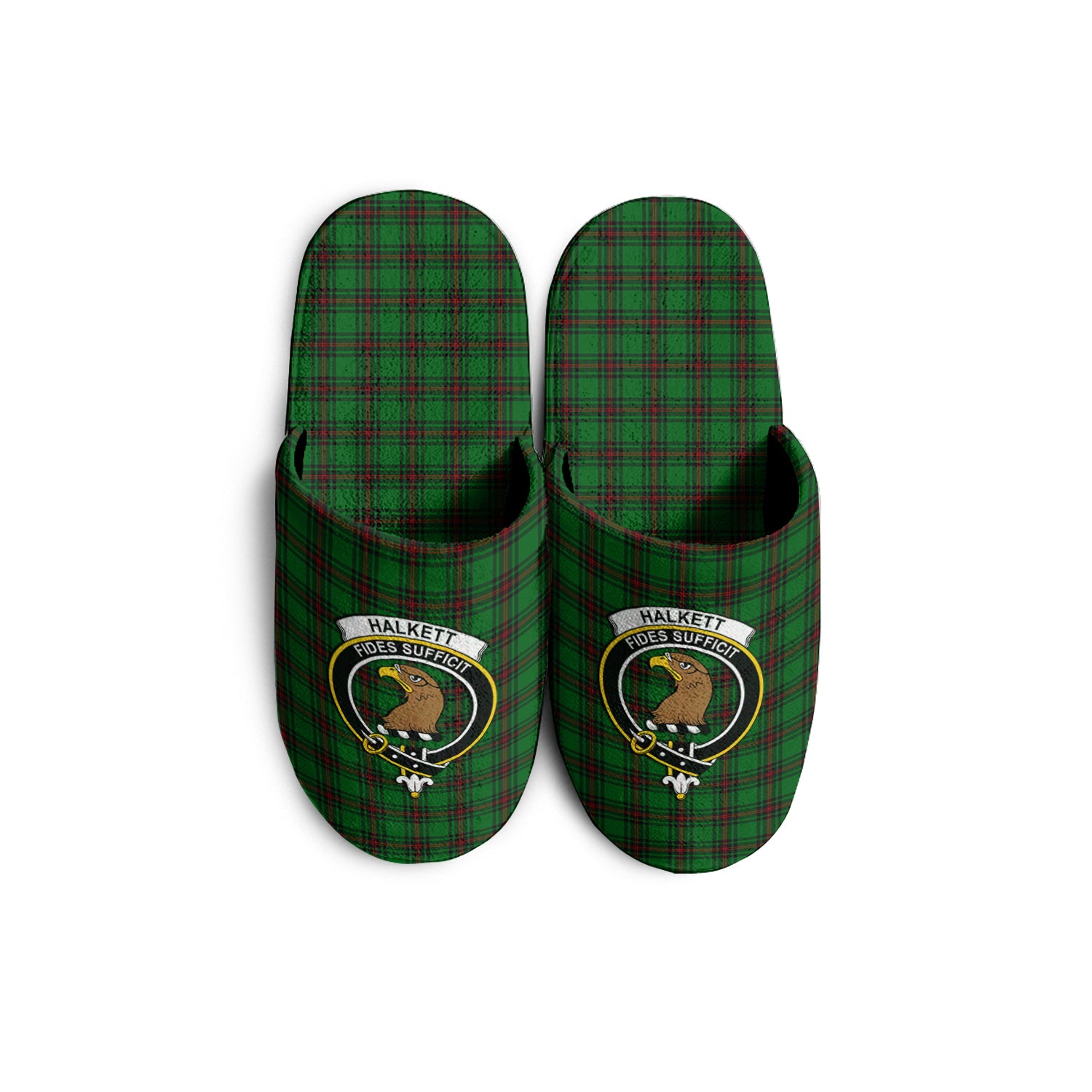 Halkett Tartan Home Slippers with Family Crest - Tartanvibesclothing