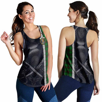 Halkett Tartan Women's Racerback Tanks with Family Crest Cross Sword Thistle Celtic Vibes 4XL - Tartan Vibes Clothing