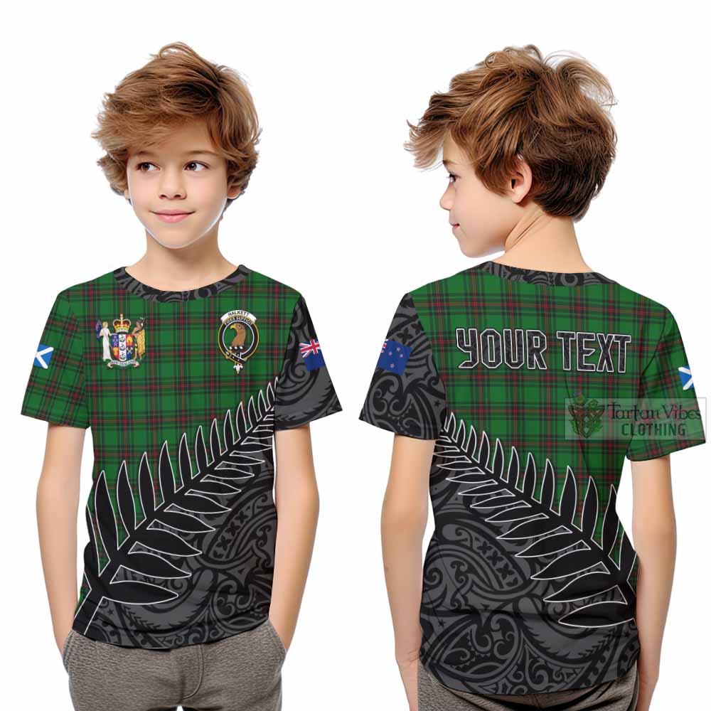 Tartan Vibes Clothing Halkett Crest Tartan Kid T-Shirt with New Zealand Silver Fern Half Style