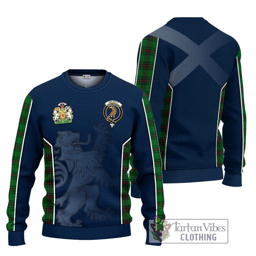 Halkett Tartan Knitted Sweater with Family Crest and Lion Rampant Vibes Sport Style Unisex - Tartan Vibes Clothing