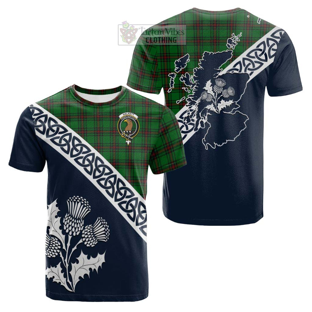 Tartan Vibes Clothing Halkett Tartan Cotton T-shirt Featuring Thistle and Scotland Map