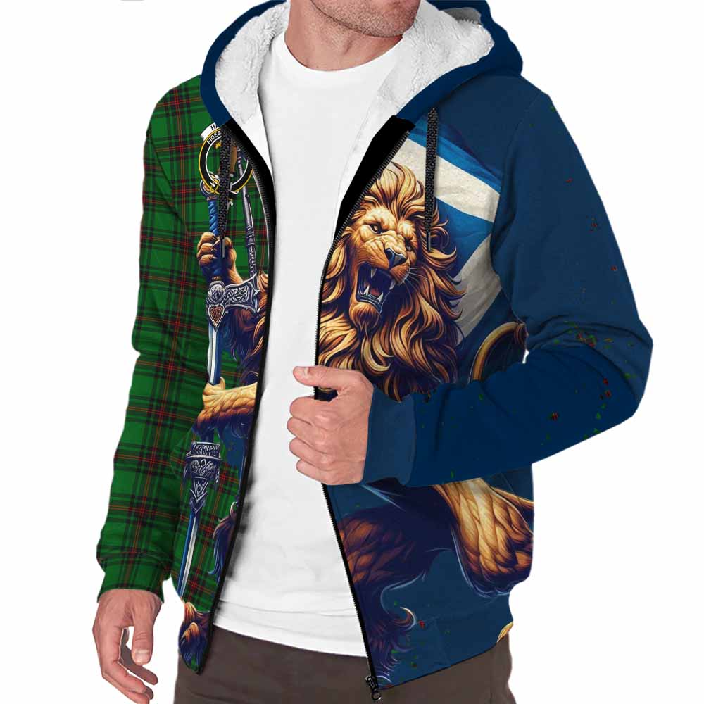 Tartan Vibes Clothing Halkett Tartan Family Crest Sherpa Hoodie with Scottish Majestic Lion