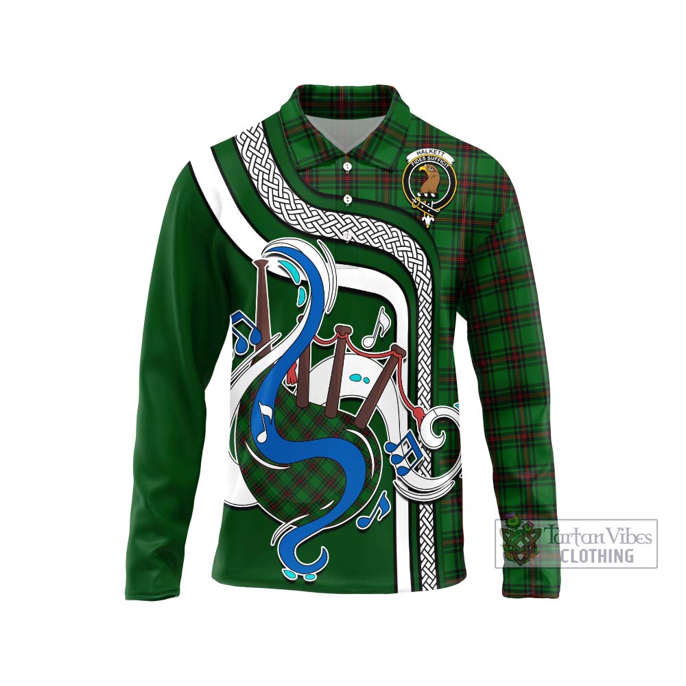 Tartan Vibes Clothing Halkett Tartan Long Sleeve Polo Shirt with Epic Bagpipe Style