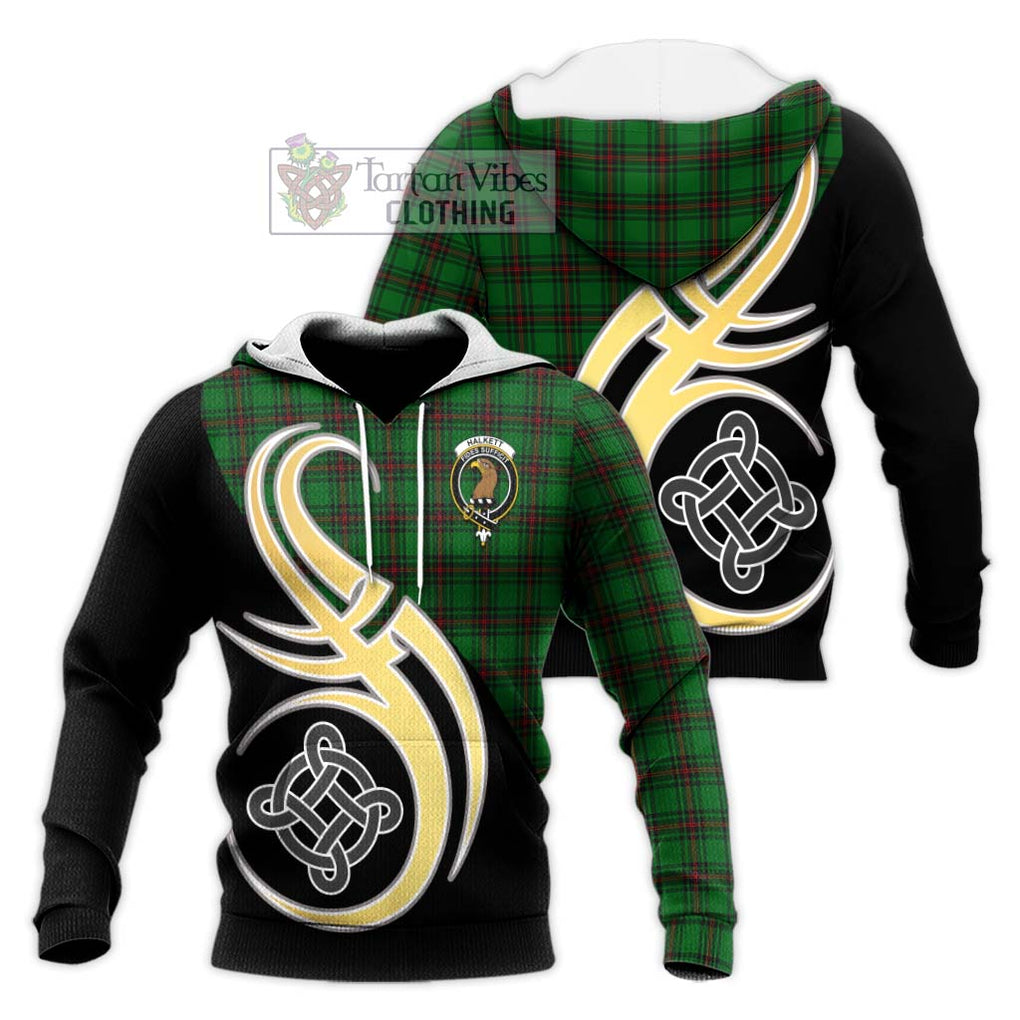 Halkett Tartan Knitted Hoodie with Family Crest and Celtic Symbol Style Unisex Knitted Pullover Hoodie - Tartan Vibes Clothing