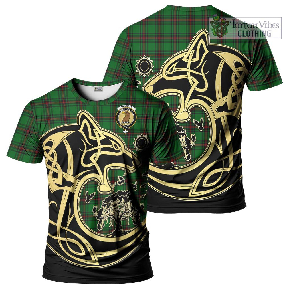 Halkett Tartan T-Shirt with Family Crest Celtic Wolf Style Kid's Shirt - Tartan Vibes Clothing