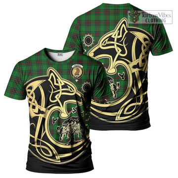 Halkett Tartan T-Shirt with Family Crest Celtic Wolf Style