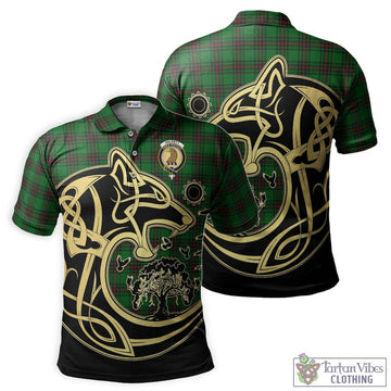 Halkett Tartan Polo Shirt with Family Crest Celtic Wolf Style