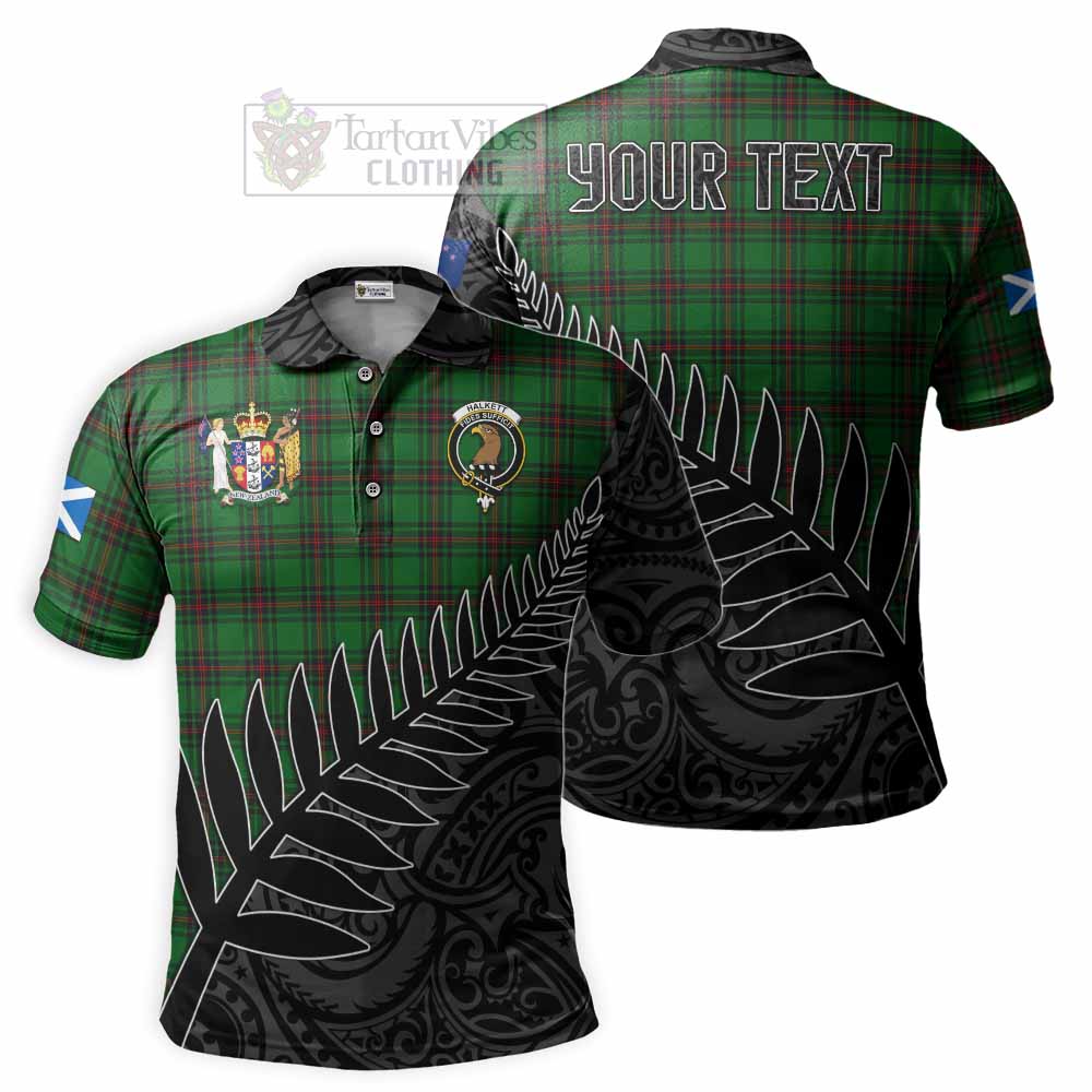 Tartan Vibes Clothing Halkett Crest Tartan Polo Shirt with New Zealand Silver Fern Half Style