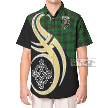 Halkett Tartan Short Sleeve Button Shirt with Family Crest and Celtic Symbol Style