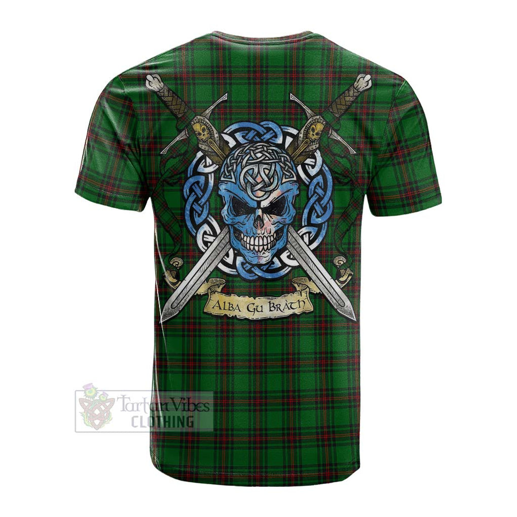 Tartan Vibes Clothing Halkett Tartan Cotton T-shirt with Family Crest Celtic Skull Style