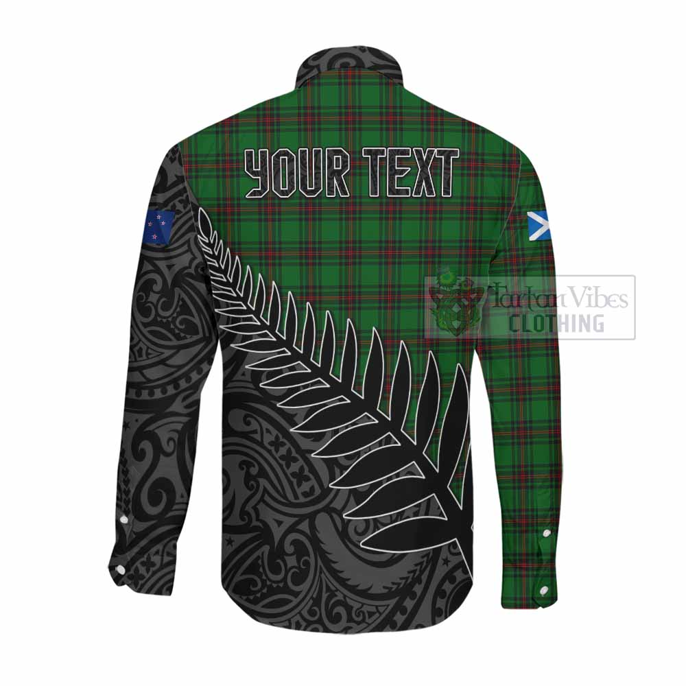 Tartan Vibes Clothing Halkett Crest Tartan Long Sleeve Button Shirt with New Zealand Silver Fern Half Style