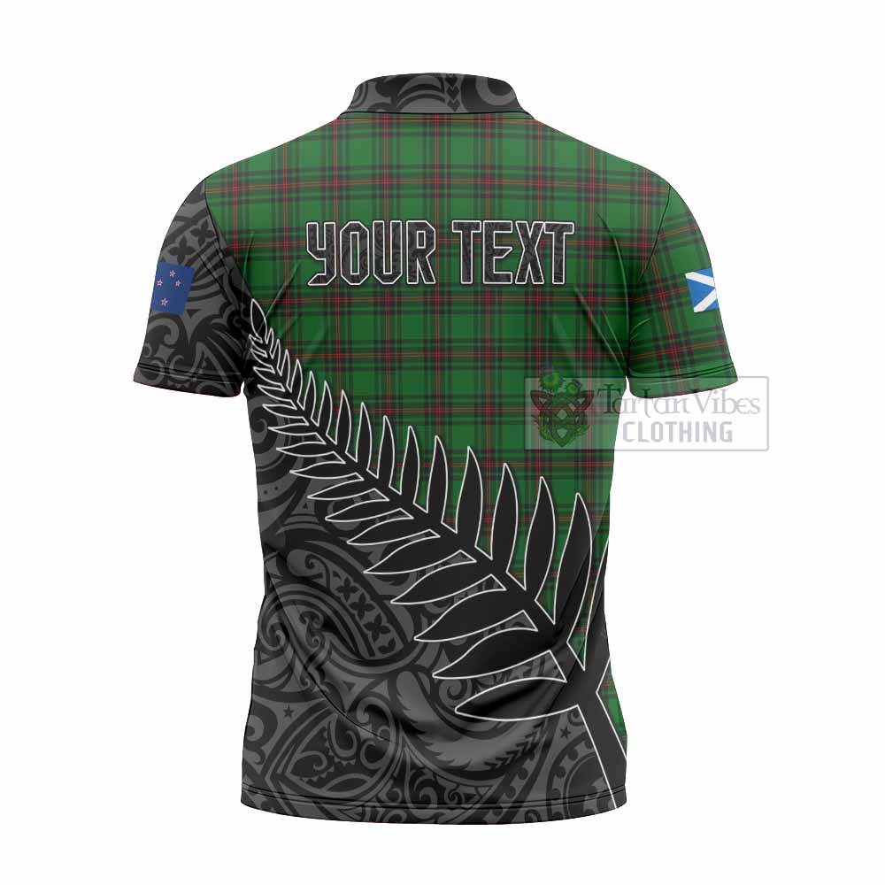 Tartan Vibes Clothing Halkett Crest Tartan Zipper Polo Shirt with New Zealand Silver Fern Half Style