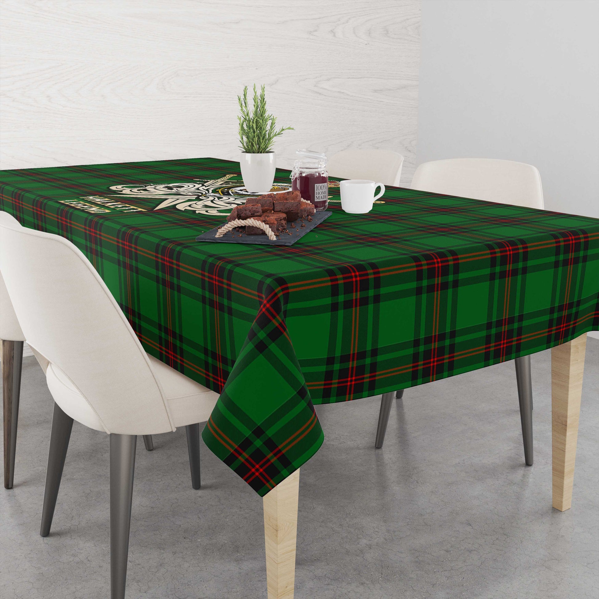 Tartan Vibes Clothing Halkett Tartan Tablecloth with Clan Crest and the Golden Sword of Courageous Legacy