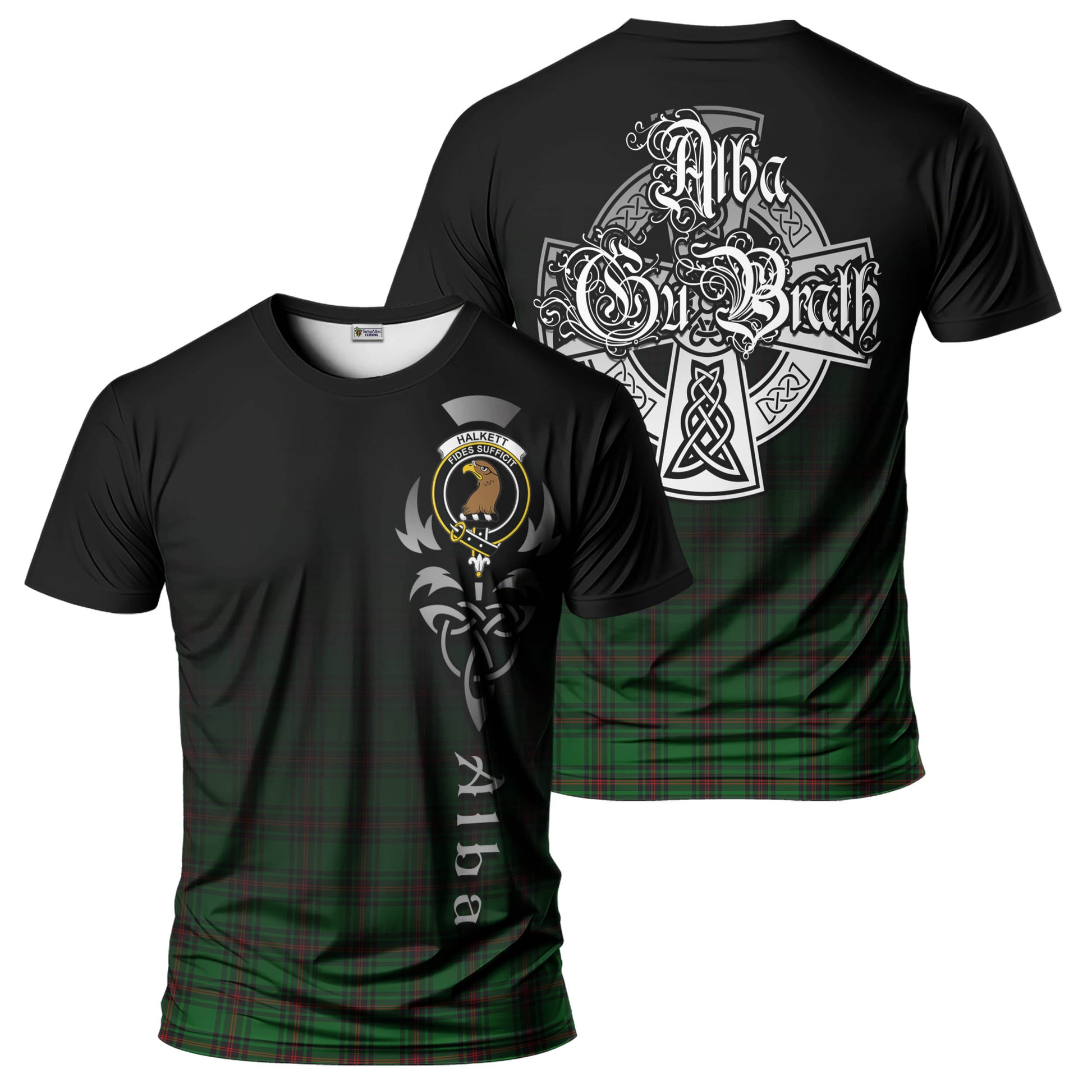 Tartan Vibes Clothing Halkett Tartan T-Shirt Featuring Alba Gu Brath Family Crest Celtic Inspired