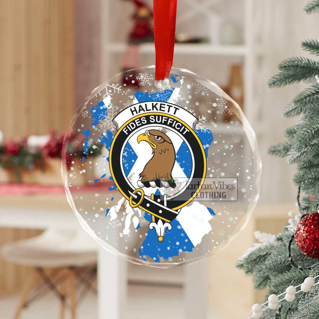 Tartan Vibes Clothing Halkett Clan Crest Christmas Glass Ornament with Scotland Map