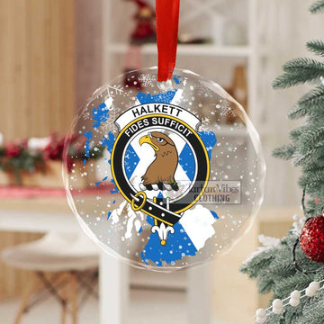 Halkett Clan Crest Christmas Glass Ornament with Scotland Map