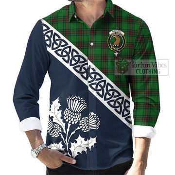 Halkett Tartan Long Sleeve Button Shirt Featuring Thistle and Scotland Map