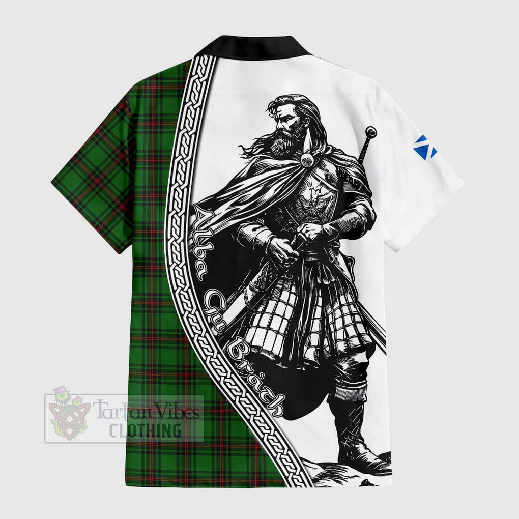 Tartan Vibes Clothing Halkett Tartan Clan Crest Short Sleeve Button Shirt with Highlander Warrior Celtic Style