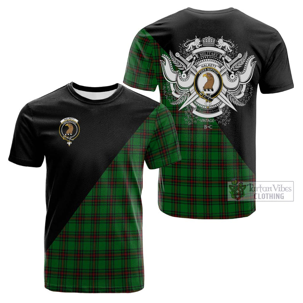 Tartan Vibes Clothing Halkett Tartan Cotton T-shirt with Family Crest and Military Logo Style