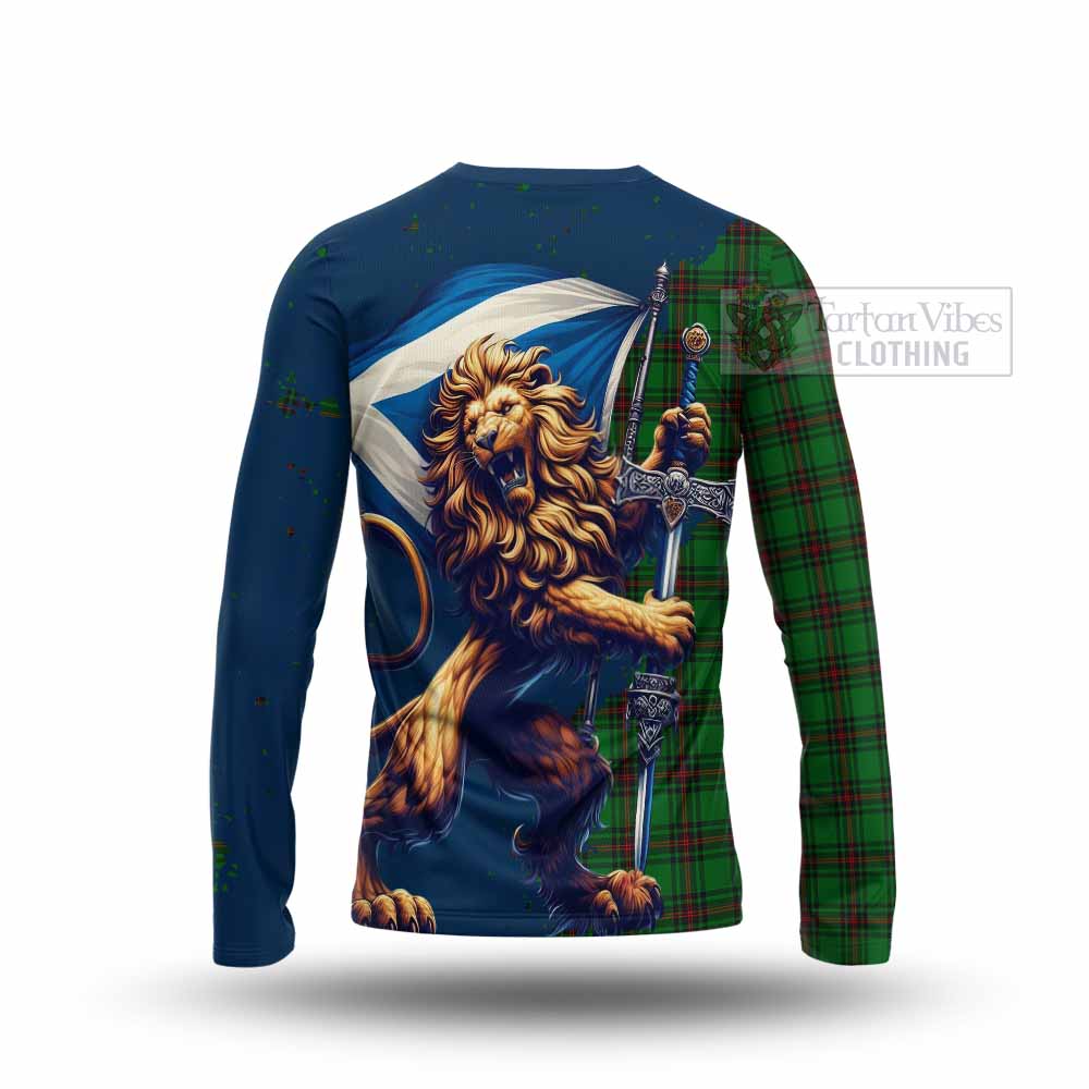 Tartan Vibes Clothing Halkett Tartan Family Crest Long Sleeve T-Shirt with Scottish Majestic Lion