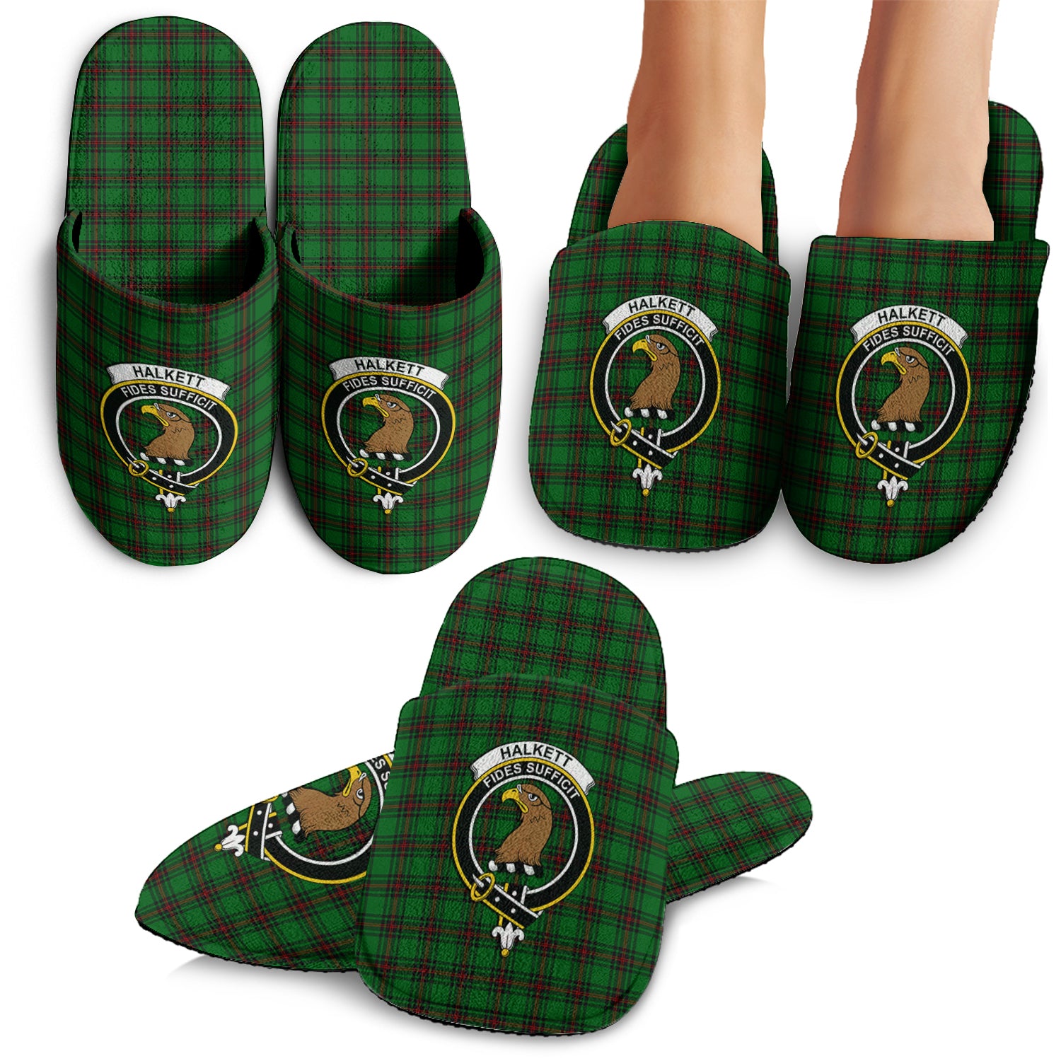 Halkett Tartan Home Slippers with Family Crest - Tartanvibesclothing