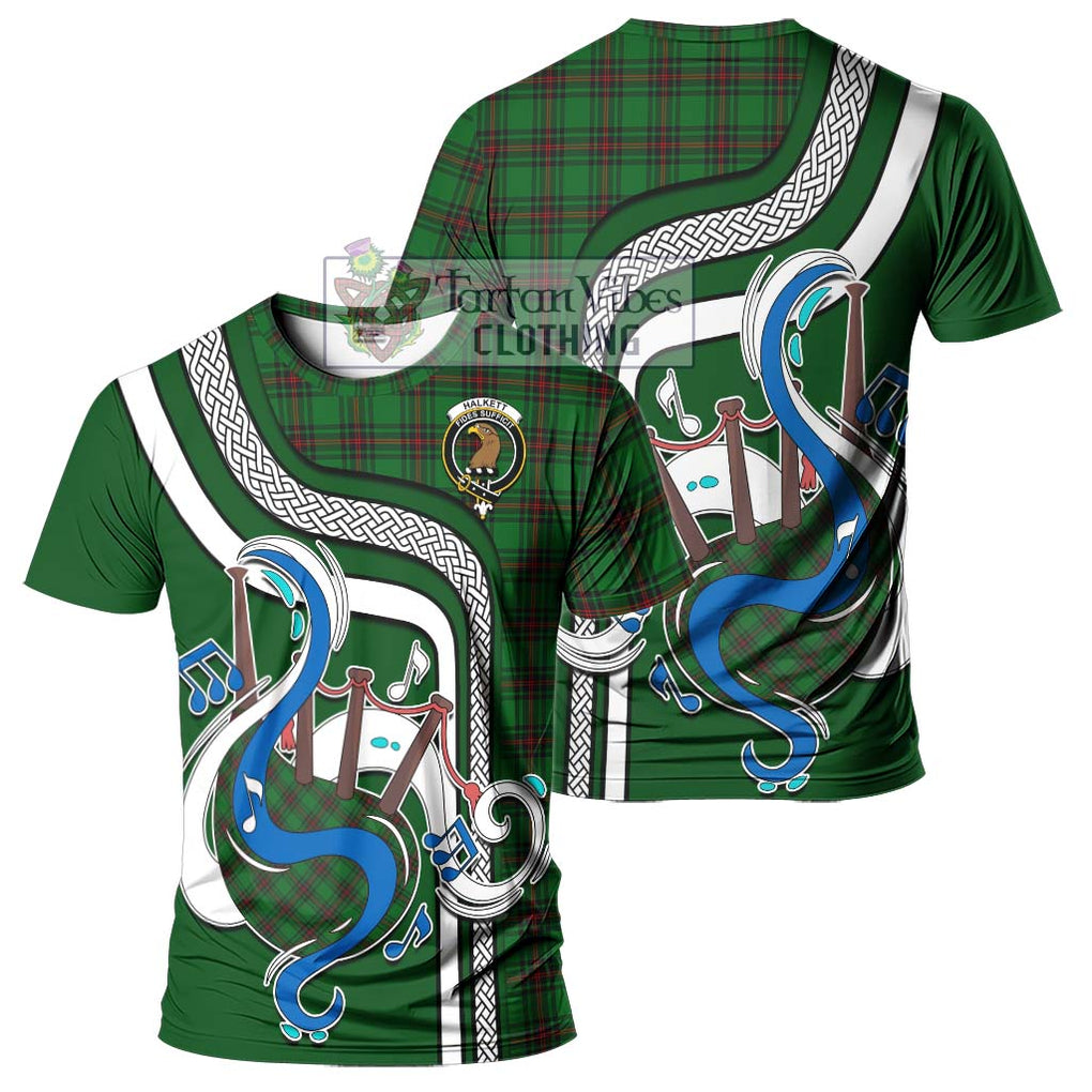 Halkett Tartan T-Shirt with Epic Bagpipe Style - Tartanvibesclothing Shop