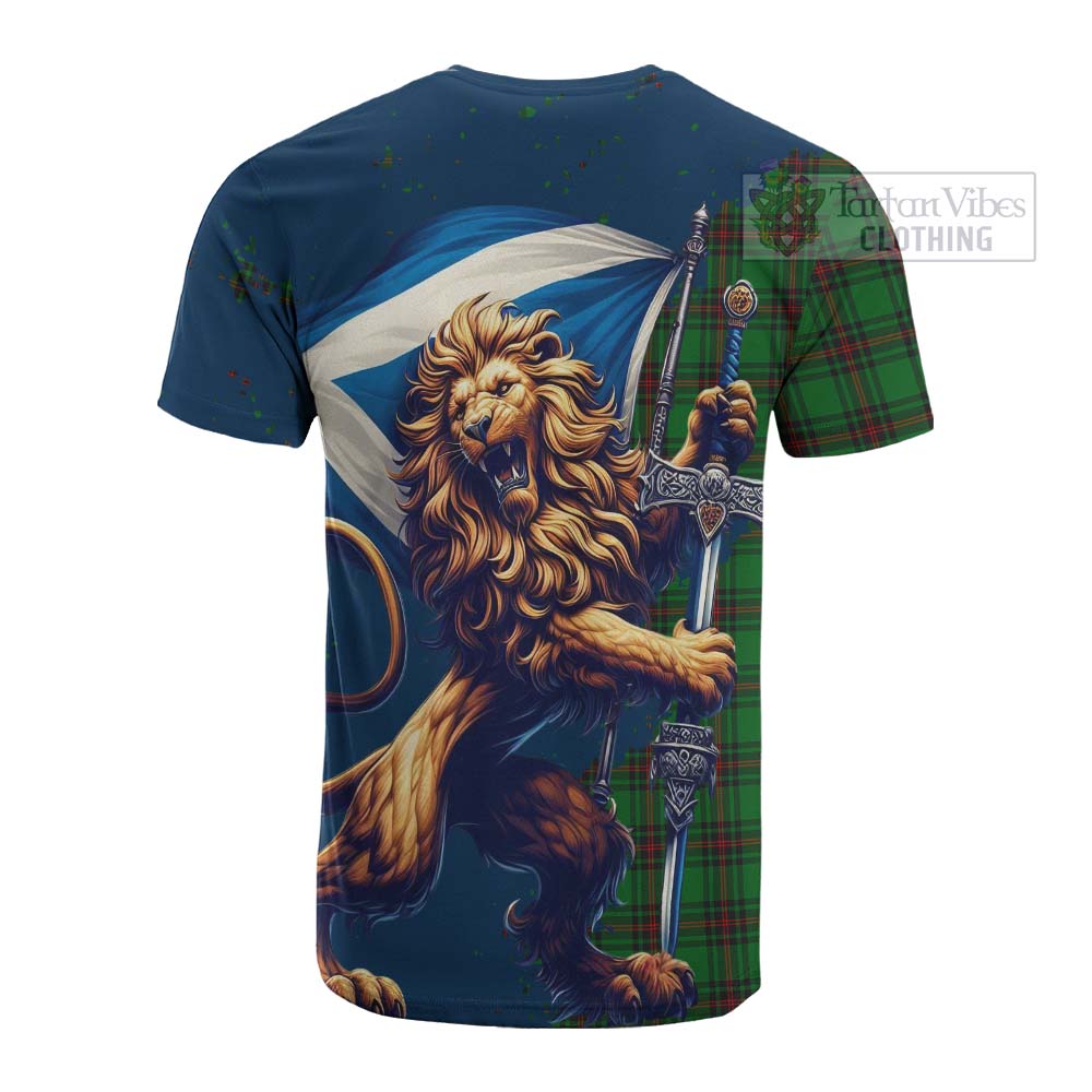 Tartan Vibes Clothing Halkett Tartan Family Crest Cotton T-shirt with Scottish Majestic Lion