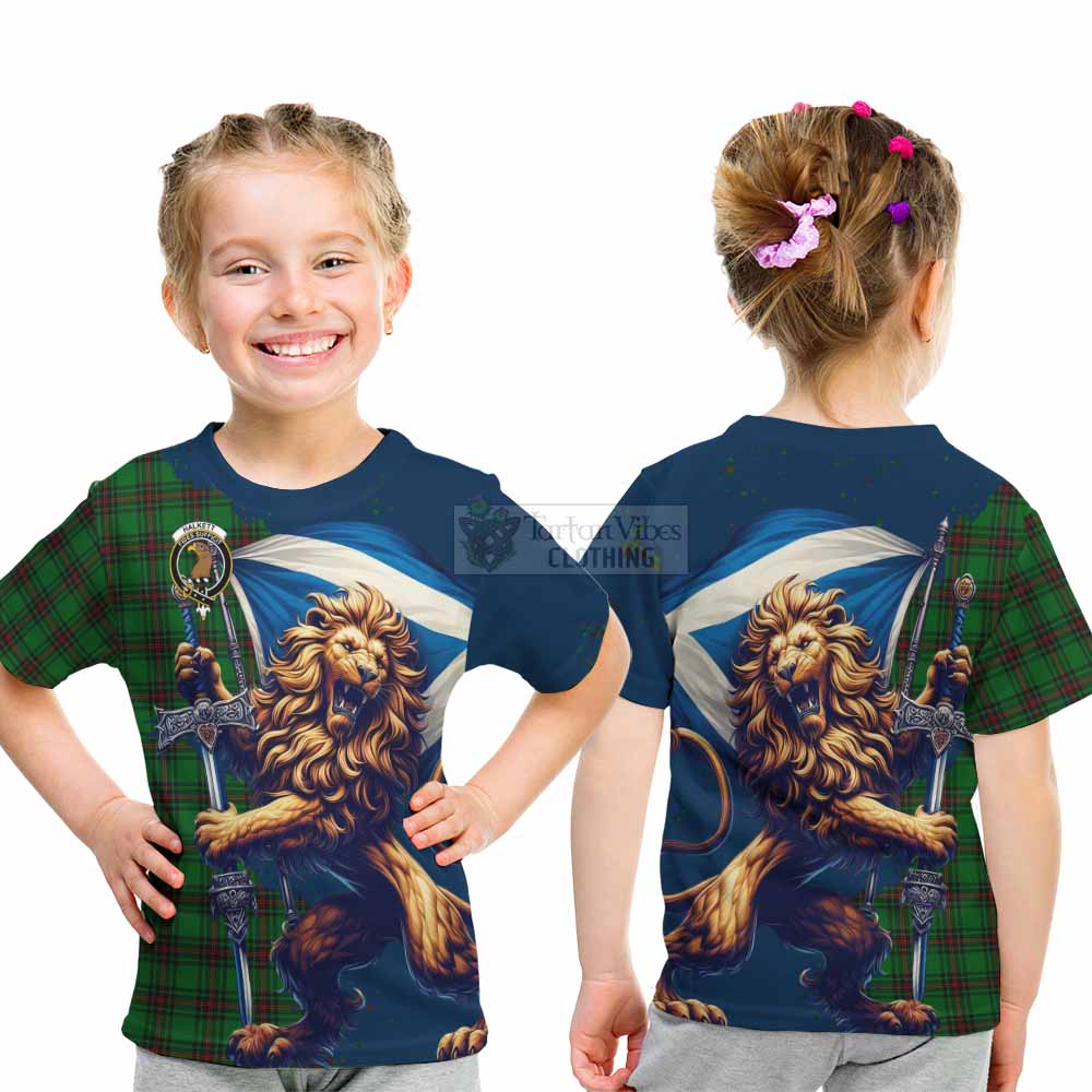 Tartan Vibes Clothing Halkett Tartan Family Crest Kid T-Shirt with Scottish Majestic Lion