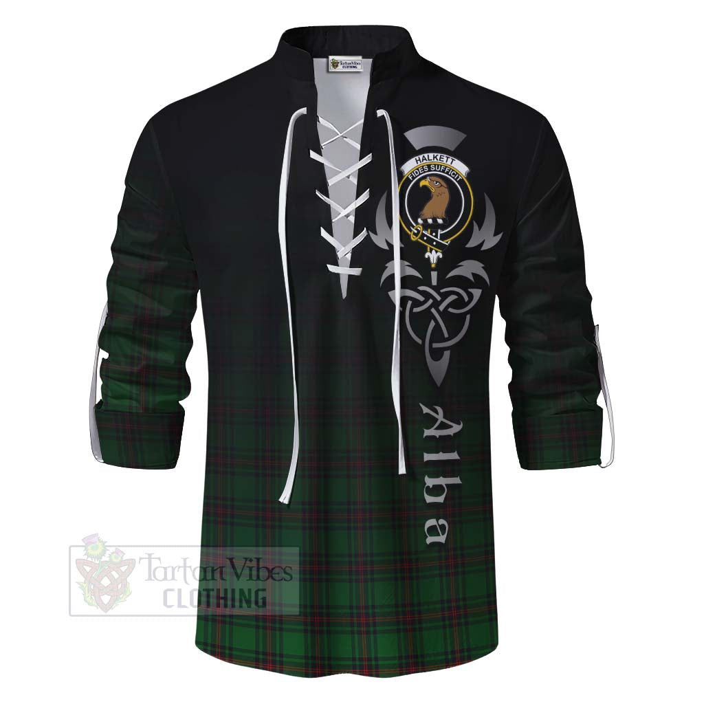 Tartan Vibes Clothing Halkett Tartan Ghillie Kilt Shirt Featuring Alba Gu Brath Family Crest Celtic Inspired